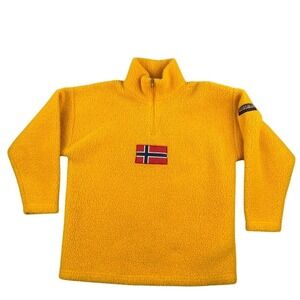 Vintage Napapijri Geographic Jacket Mens Small Sherpa Fleece Pullover 1/4 Zip
